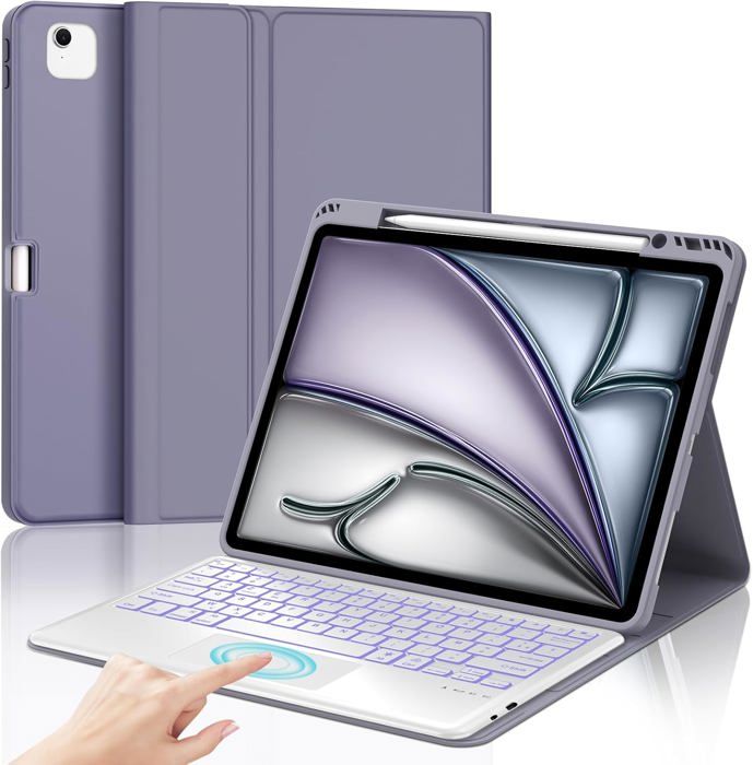 Clavier AZERTY Avec Trackpad Pour IPad Air 13" M2/M3 2024/2025 | Coque De Protection Rétroéclairée, Violet