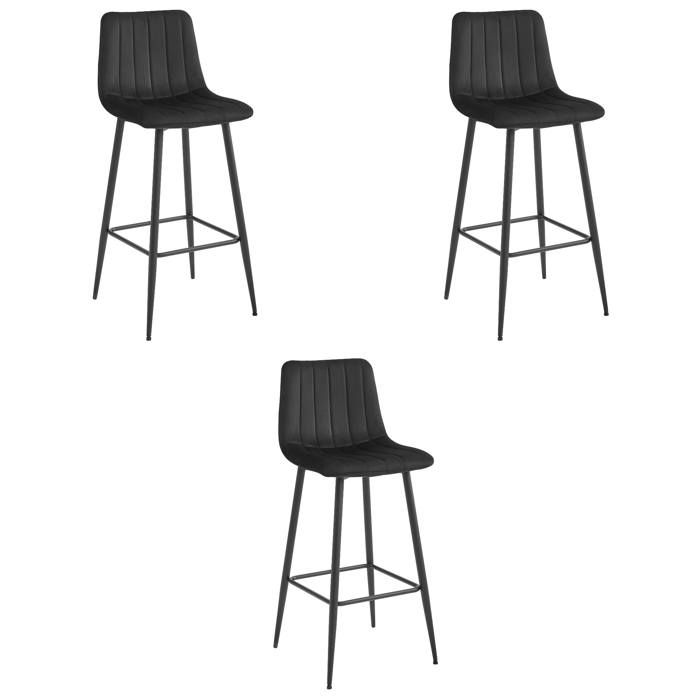 MADAME MEUBLE Lot de 3 Tabourets de Bar POZZA Design Ergonomique Velours NOIR