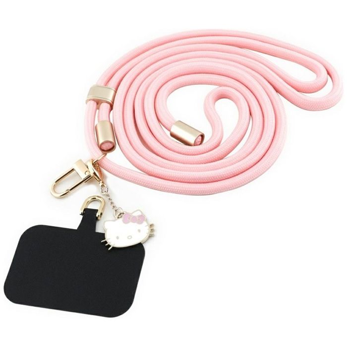 Sangle / cordon universel pour téléphone (rose) Patch Hello Kitty et breloque tête de chat