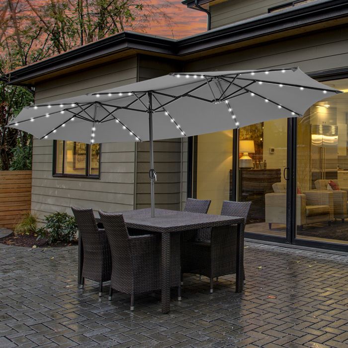 Parasol de Jardin Double XXL 48 LED - COSTWAY - 470 x 280 x 246 cm - Base et Sac Sable - Panneau Solaire - Rectangulaire Rouge - Jardin Parasol de Jardin Double XXL 48 LED - COSTWAY - 470 x 280 x 246 cm - Base et Sac Sable - Panneau Solaire - Rectangulaire Rouge - Jardin