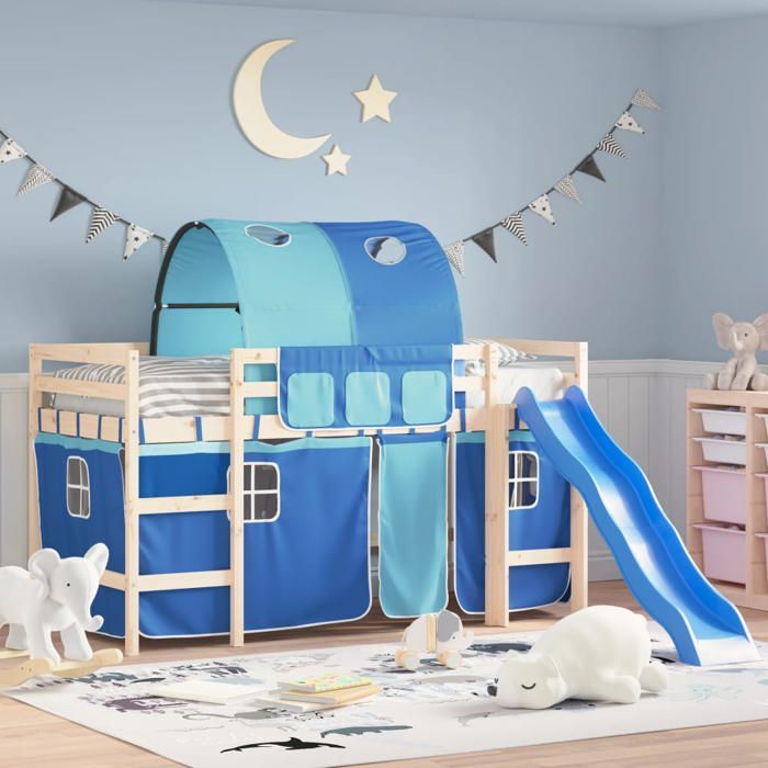 Rideaux pour Lit Mezzanine - VIDAXL - SOLOMON - Tunnel Bleu - 100% Polyester - 5 Pièces