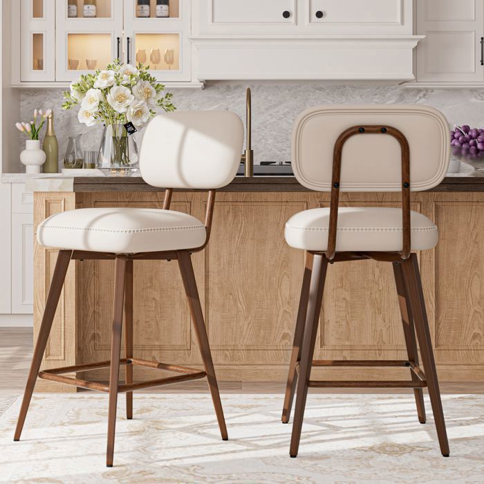 COLAMY Tabouret de bar - Chaise de bar fixe style rétro vintage pour cuisine ou comptoir-Beige