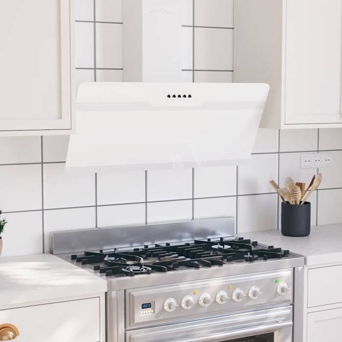 (Blanc)Hotte de cuisine - SIGNOR - Hotte aspirante murale 90 cm Acier et verre trempé Blanc 26071