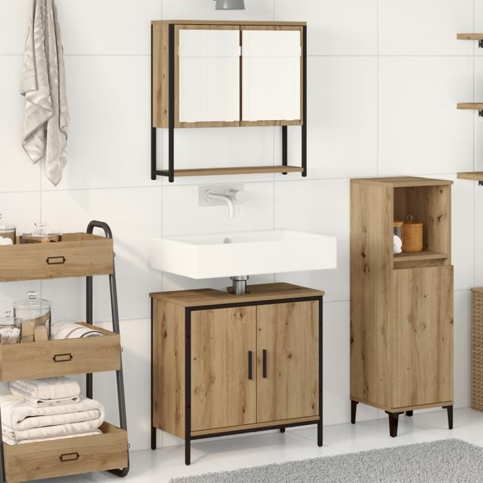 Ensemble de meubles de salle de bain 2 pièces en chêne artisanal en bois d ingénierie