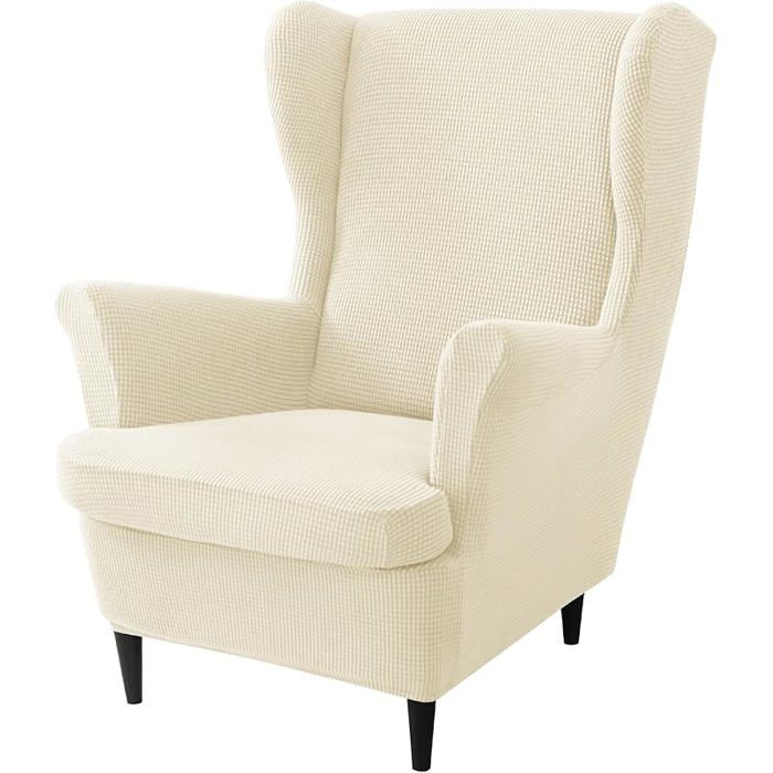 Housse de meuble - XVX - Housse canapé extensible - Jacquard élasthanne - Blanc cassé - Fauteuil à oreilles