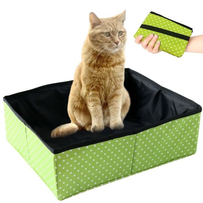 Bac à Litière pour Chat Pliable Portable Litière de Voyage pour Chat Boîte à Litière Pliable pour Chats avec Animaux L(Vert)