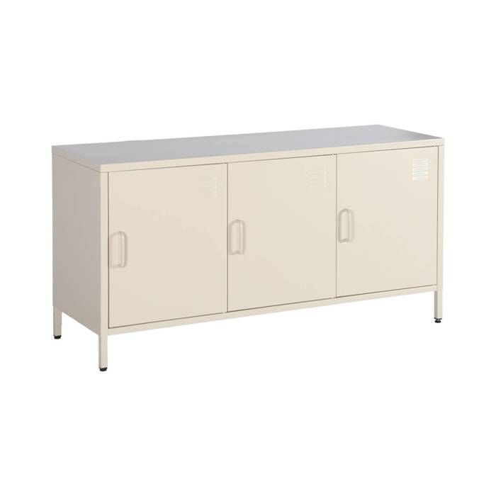 Meuble TV industriel métal crème 3 portes 120cm - Alabama