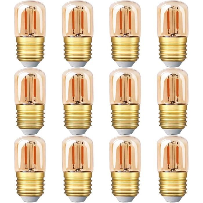 Ampoules tubulaires LED mini 1 W T28 culot à vis Edison E27 2 200 K lumière jaune chaud décoratives non dimmables (verre