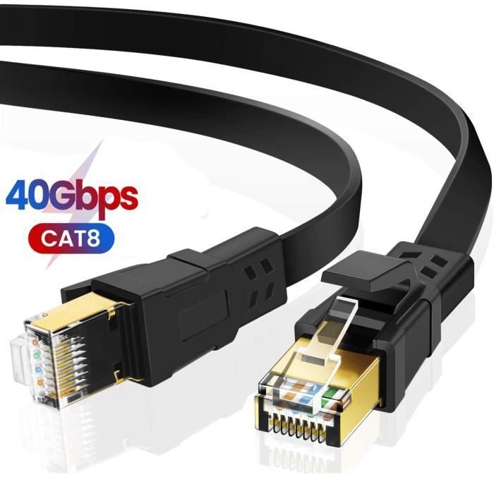 Câble Ethernet Cat 8 - 5 m - 40 Gbps - 2000 MHz - Plat - Haute vitesse ...