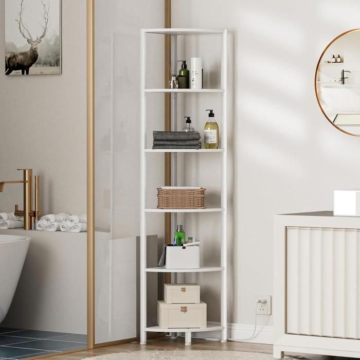 SUPFINE Étagère dangle Armoire dangle à 6 Niveaux avec Espace de Rangement et éclairage LED Bibliothèque sur Pied 172cm