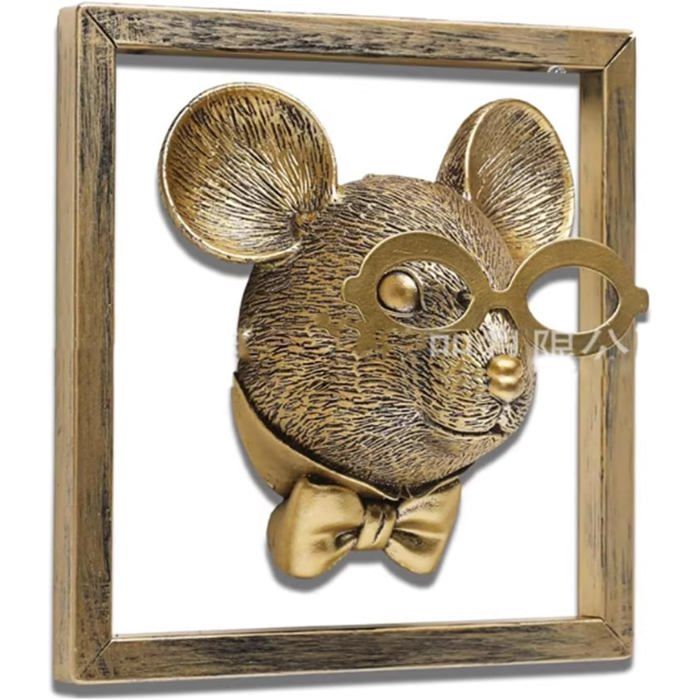Têtes d’animaux résine dorée – décoration murale vintage (ex. Rat) salon/bureau