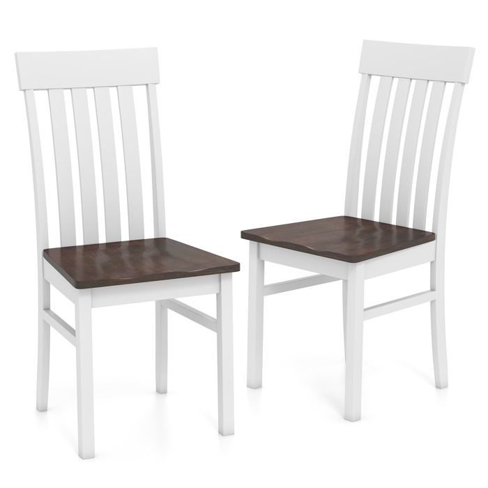 GIANTEX Lot de 2 Chaises de Salle à Manger-Pieds en Bois de Caoutchouc-Dossier Creux-Style Rustique-Cuisine Salon- Blanc+Noyer GIANTEX Lot de 2 Chaises de Salle à Manger-Pieds en Bois de Caoutchouc-Dossier Creux-Style Rustique-Cuisine Salon- Blanc+Noyer