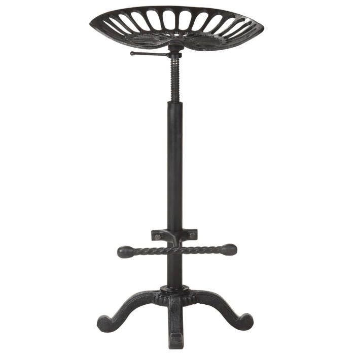 Tabouret de bar en fonte - CLARENCE - Noir - 43x32 cm - Hauteur réglable 65-76 cm - Repose-pied - Design rétro