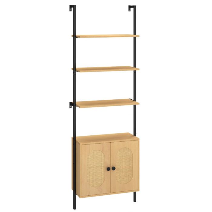 Bibliothèque échelle - HELLOSHOP26 - 3 niveaux - 60 x 30 x 184 cm - Armoire en rotin - Multicolore