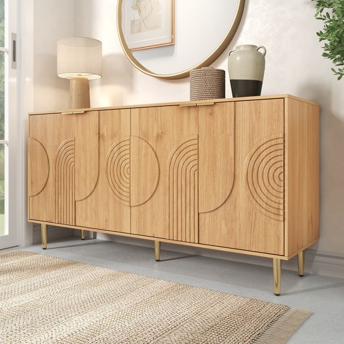 Buffet Minimaliste Moderne Meuble de Rangement avec 4 Portes Idéale Pour Salon Salle à Manger et Couloir 140x40x72 cm Naturel