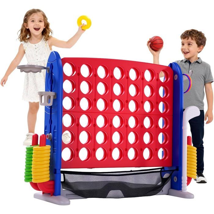 GOPLUS Jeu de Société, Jeu Géant Puissance 4 avec Panier et Poteaux de Lancer d'Anneaux, 42 Anneaux, 120x33x78,5 cm, Rose - Jeux - Jouets GOPLUS Jeu de Société, Jeu Géant Puissance 4 avec Panier et Poteaux de Lancer d'Anneaux, 42 Anneaux, 120x33x78,5 cm, Rose - Jeux - Jouets