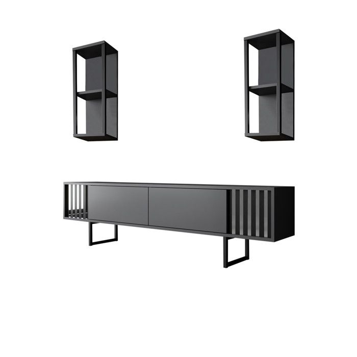 Meuble TV en bois Chrome Line - 180 x 30 x 48 cm - AnthraciteNoir