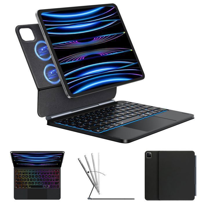 Étui Clavier Pour iPad Air 11(M2 2024)/(M3 2025) iPad Pro 114/3/2/1th iPad Air 10.9 5/4th - Rétroéclairage 7 Couleurs - AZERTY