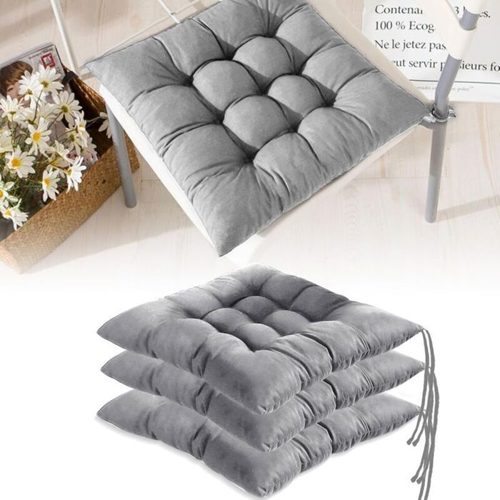 Coussins de chaise - PZCC - Lot de 4 - 40 x 40 cm - Gris - Tissu brossé