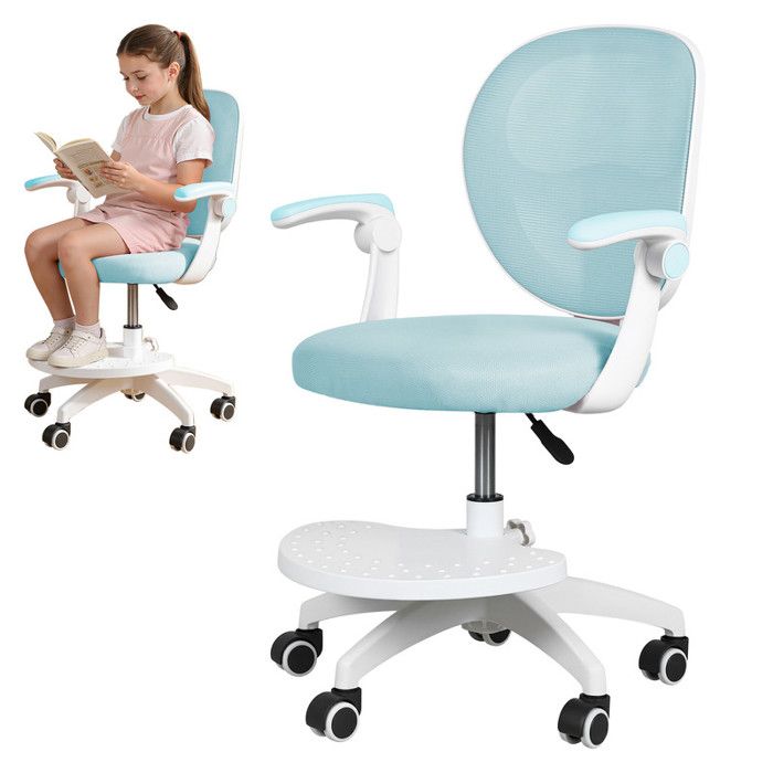 Chaise bureau enfant ergonomique – FIANAO – Accoudoirs rabattables – Repose-pieds réglable – Rotation 360° – Hauteur réglable - Bleu