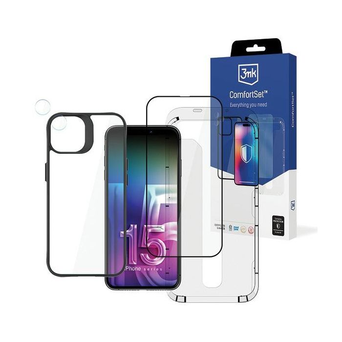 Ensemble daccessoires de protection - 3MK - iPhone 15 - 4-en-1 - Conçu pour iPhone 15