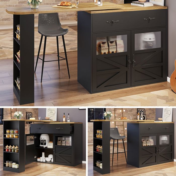 Buffet de cuisine extensible 138-204x39x104 cm rotatif 360° tiroir et étagères MDF et portes acryliques