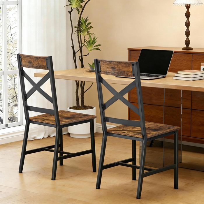 Chaises de Cuisine et de Salle à Manger Lot de 2 Structure en Acier Ergonomiques pour Salon Marron et Noir