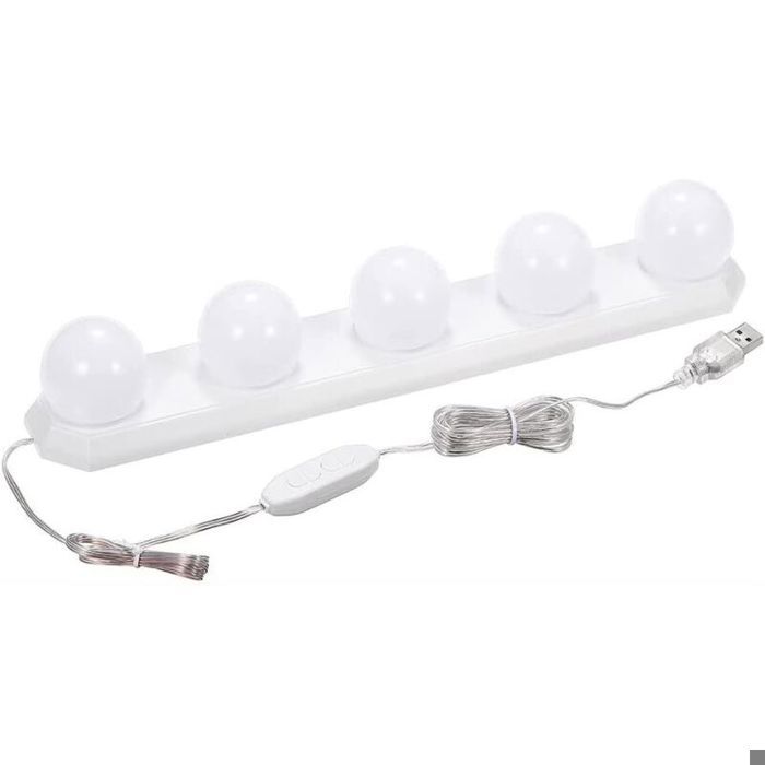 Lampe LED pour miroir - JZSH - Intensité variable - 5 ampoules - Câble USB 335 cm - Trois couleurs de lumière