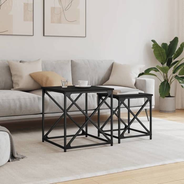{Noir}Table moderne - Tables basses gigognes - Lot de 2 - noir bois dingénierie - Cadre robuste_13913