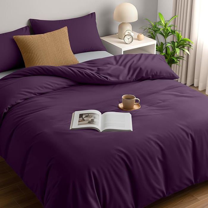 Housse de Couette 200x200 cm avec 2 Taies  oreiller 50x75 cm Pourpre 200x200cm + 2 x Taies Oreiller 50x75cm