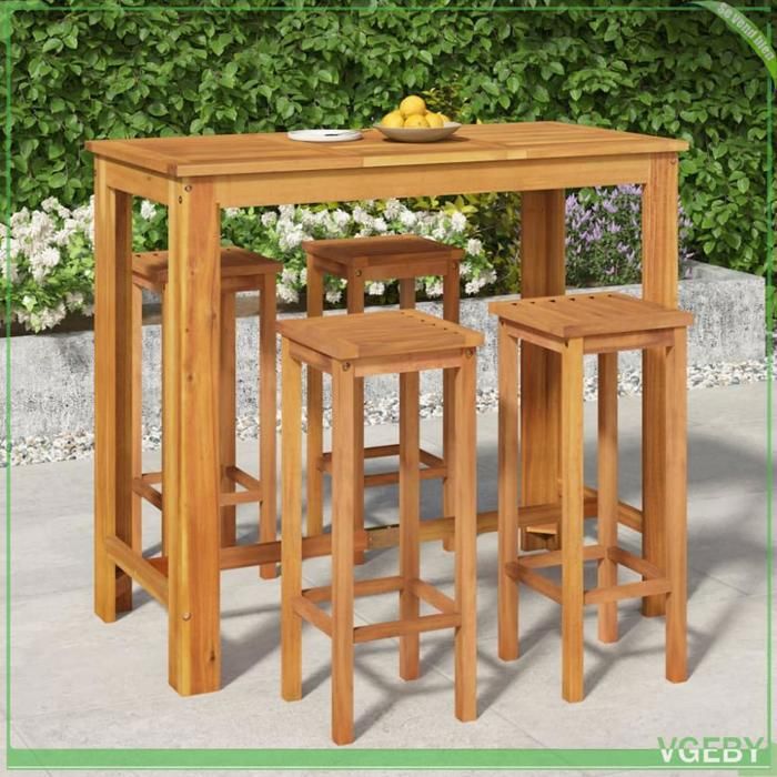 Ensemble bar de jardin 5 pcs - FAFEICY - 3154392 - Bois dacacia massif - 4 chaises - Table 120x60x105 cm
