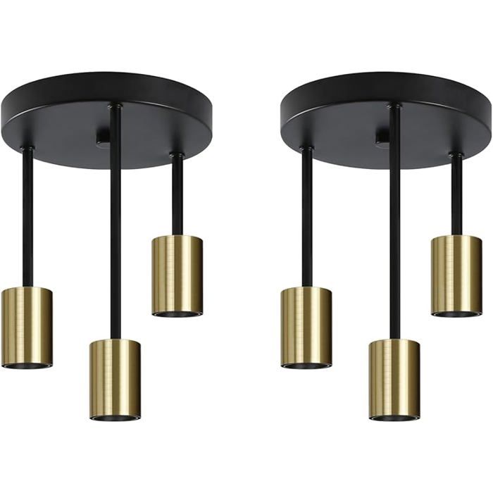 2ER Plafonnier doré à 3 lumières Spot de plafond Vintage Lampe de plafond suspendue E27 Noir et doré 3 flammes - 2PCS Noir LUSTRE