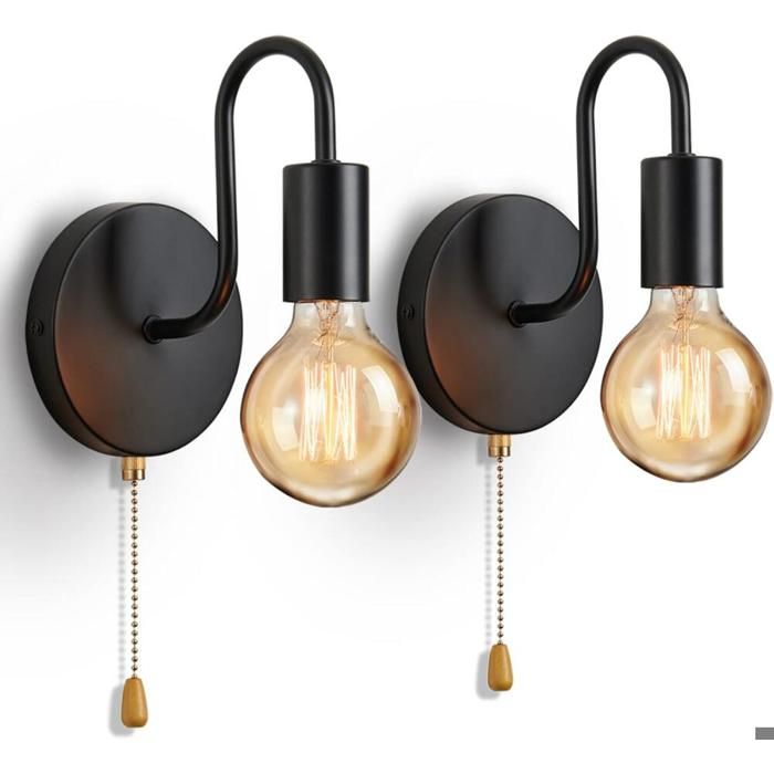 2 Pack Applique Murale Industrielle Interieur- Lampe Murale avec Tirette Interrupteur