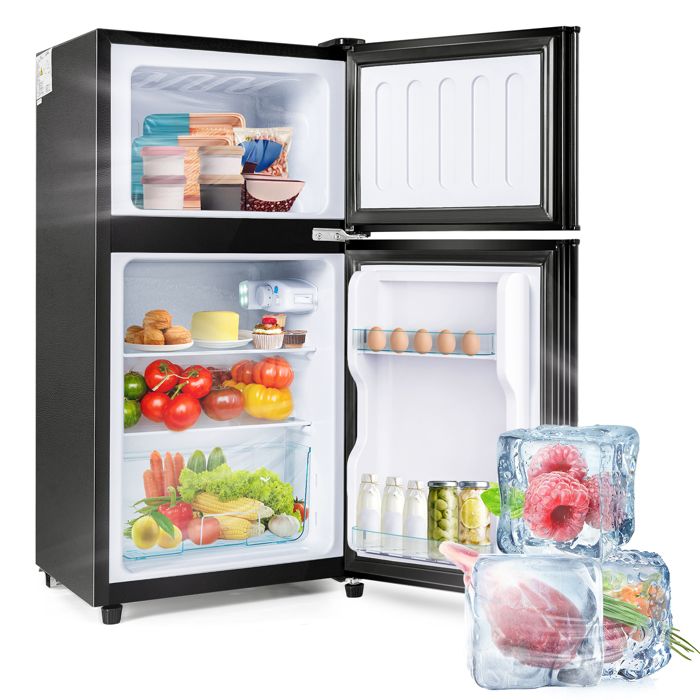 ELVORIN réfrigérateur double porte 868 x 455 x 425 cm 60 L compartiments séparés noir