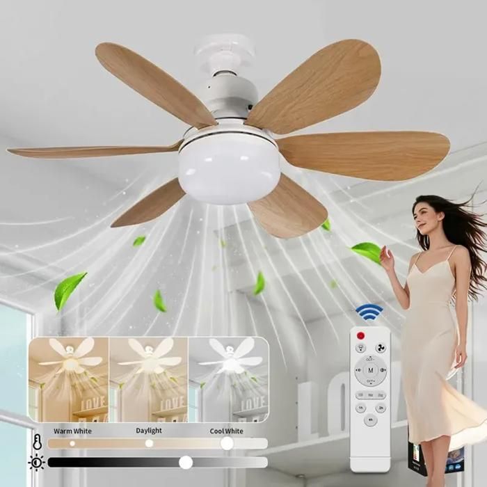 Ventilateur de Plafond avec Lumière LED Ventilateur Dimmable Plafonnier avec E27 Lampe Silencieux pour Salon Chambre