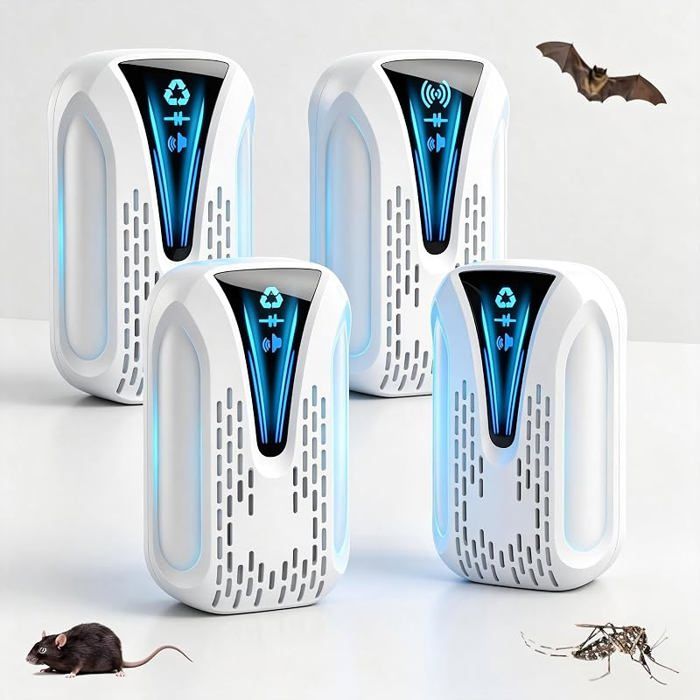 Lot de 4 appareils anti-rongeurs ultrason nouvelle version 2026 beige inoffensifs pour vos animaux de compagnie