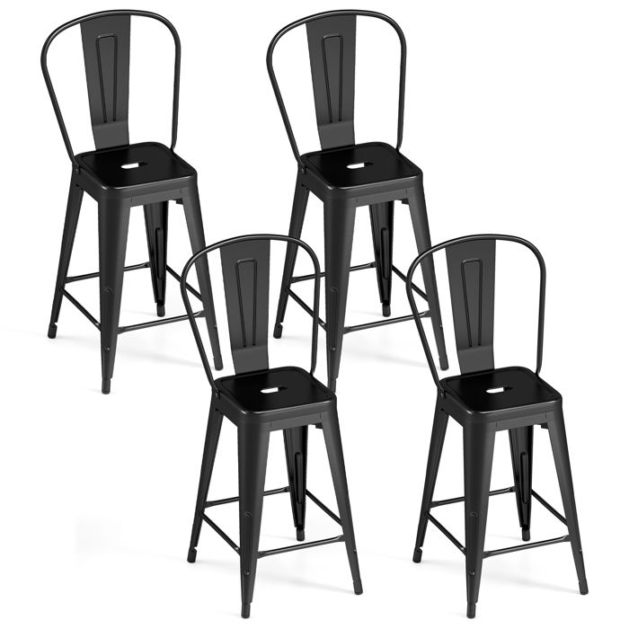 COSTWAY Lot de 4 Tabourets de Bar Métalliques Noirs Dossier Amovible Empilable 45 5×44 5×103cm Charge 160kg Style Industriel COSTWAY Lot de 4 Tabourets de Bar Métalliques Noirs Dossier Amovible Empilable 45 5×44 5×103cm Charge 160kg Style Industriel