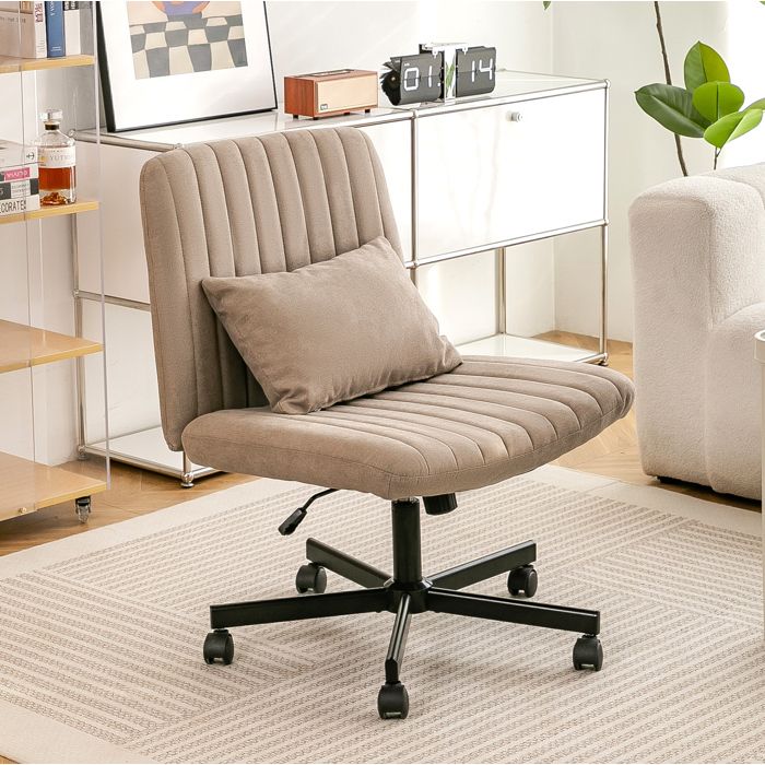 Chaise de Bureau Reglable en Hauteur Pivotante 360 Degres Sans Accoudoirs - BEAUNIV - Roulettes Silencieuses Tissu Kaki