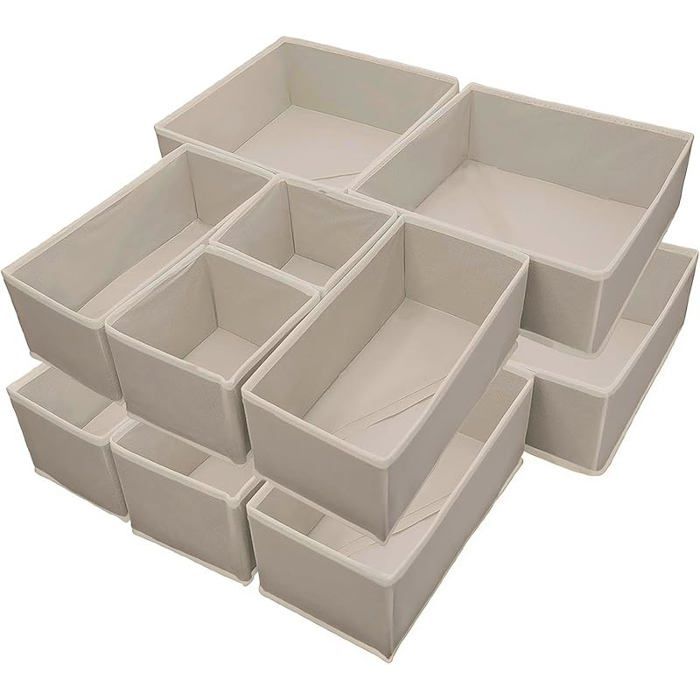 Organisateurs de Tiroirs Séparateurs Pliables Organisateur de Dressing pour Sous vêtements en 12 pièces couleur beige