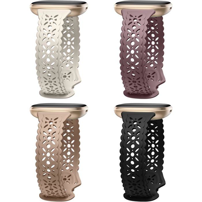Bracelet en silicone pour Fitbit - Lot de 4 bracelets - Design floral ajouré - Silicone souple et respirant