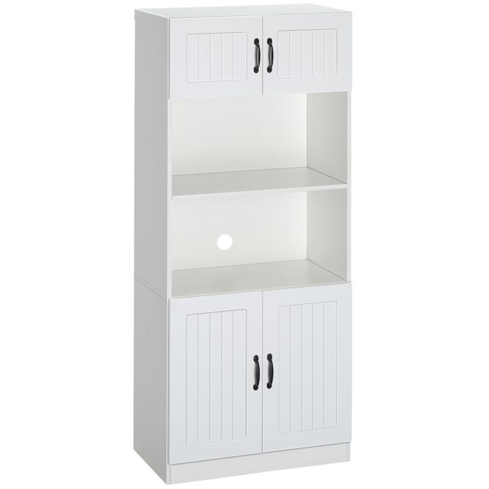 Armoire de cuisine HOMCOM – buffet haut avec niche micro-ondes 4 portes étagère ajustable – blanc