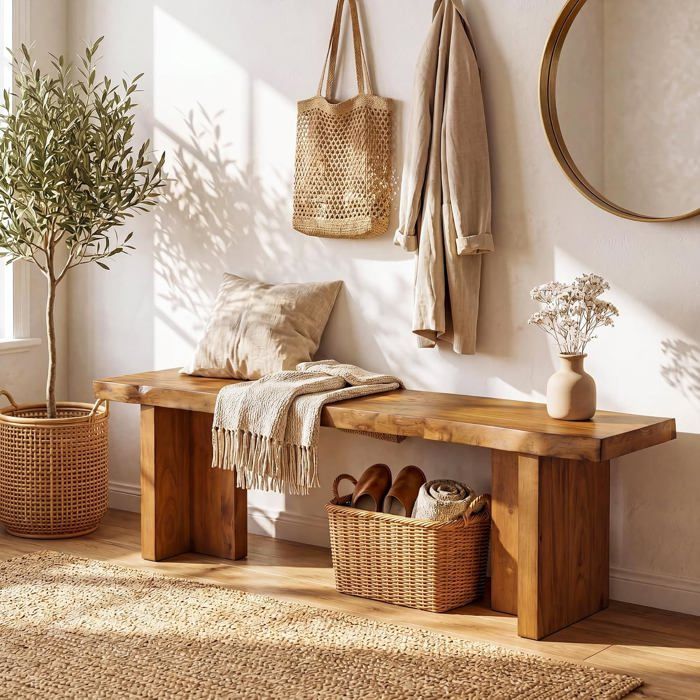 Banc dentrée - LITTLE TREE - 140×35×45 cm - Bois massif - Marron rustique - Intérieur