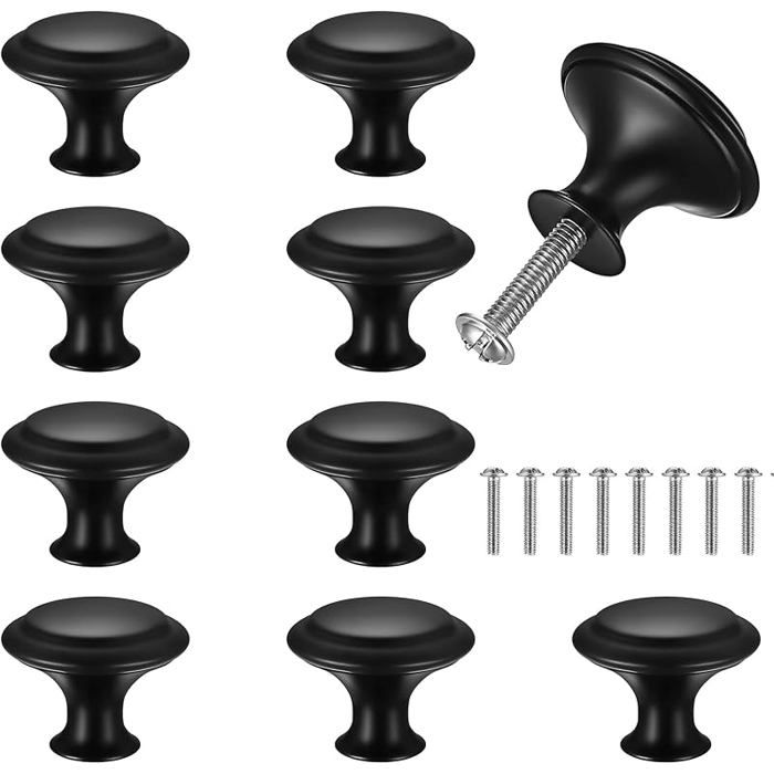 Eurpand Lot de 10 Boutons de Meuble Noir 27mm Poignées Tiroir Rondes en Acier Inoxydable pour Cuisine Placard Arm POIGNEE DE PORTE