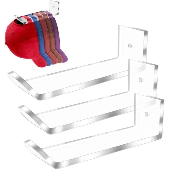 (3 pièces) Porte-casquettes étagère à chapeaux support mural pour casquettes porte-chapeaux en acrylique rangement pour chapeau