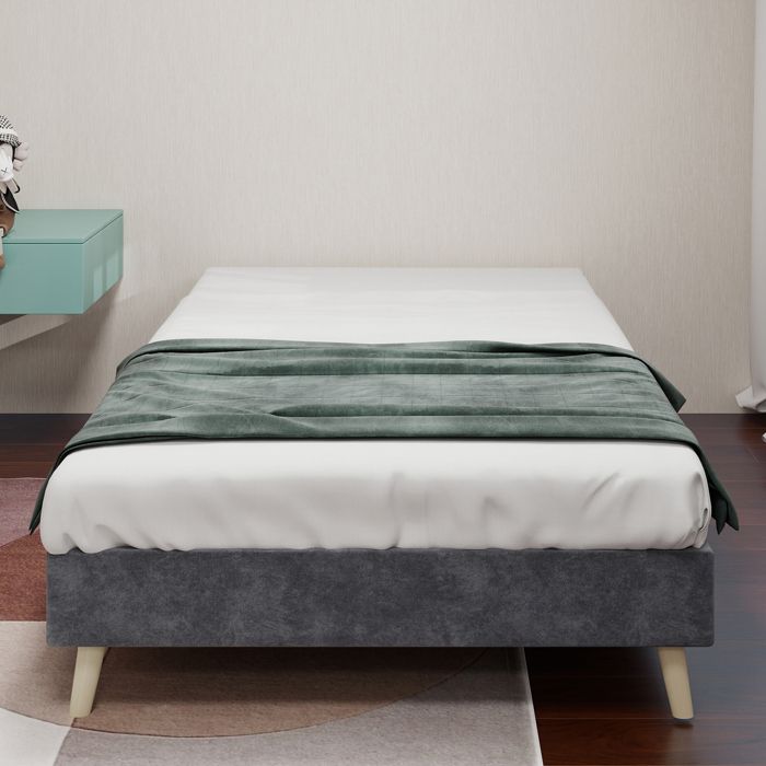 Cadre de lit gris en tissu - BLACKCOLOR - 90x200 cm - Remplissage en mousse à mémoire de forme Cadre de lit gris en tissu - BLACKCOLOR - 90x200 cm - Remplissage en mousse à mémoire de forme