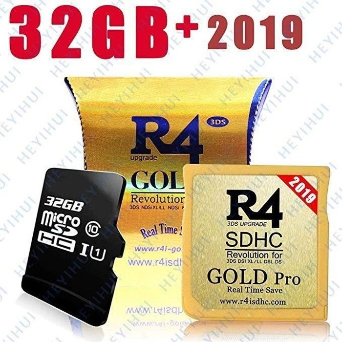 Carte SD SDHC + 32 Go Gold 2019 (Logiciel préinstallé ES-IT-FR-DE-UK) pour DS - DS Lite - DSi - DSi XL - 3DS - 2DS – New 2DS