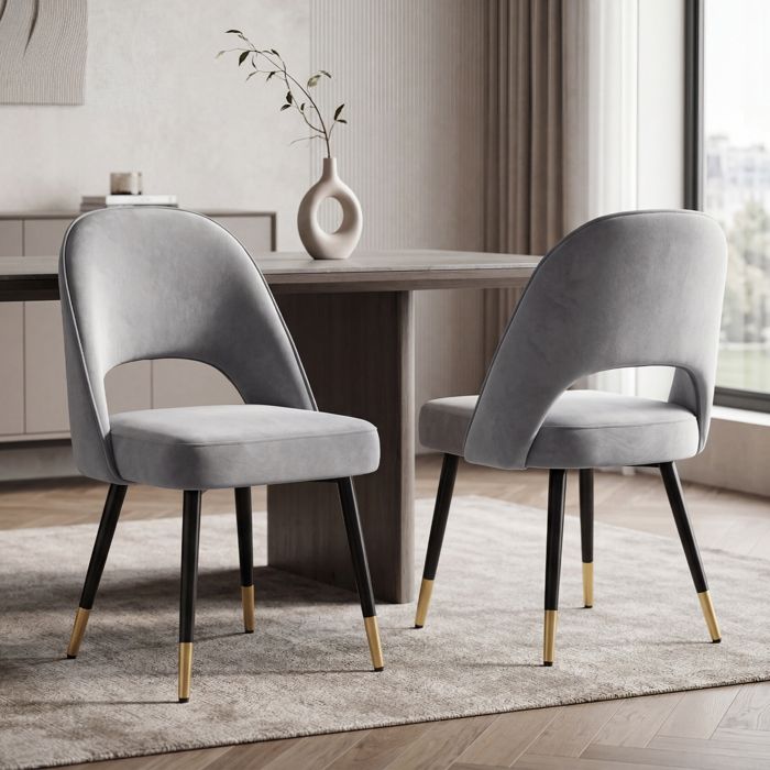Wahson Lot de 2 Chaise Salle à Manger en Velours Moderne avec Pieds en métal Rembourrées pour Cuisine et RestaurantGris