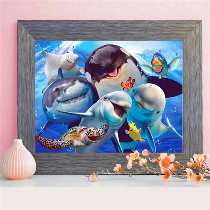 Kit Canevas Complet Dauphin 11CT 40x50cm - Broderie Point De Croix Adulte Débutant Avec Fils
