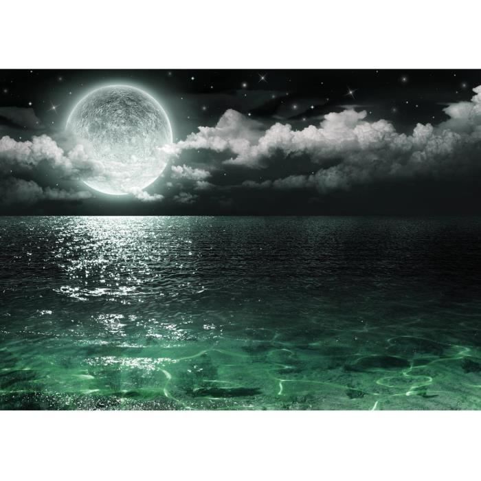 Papier Peint 3D Pleine Lune Paysage Bleu Papier 3D Adhésif Peintures