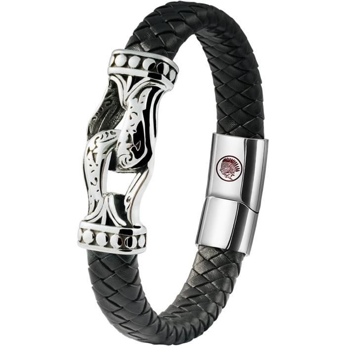 Casisto.J - Bracelet Homme En Cuir Véritable (noir, Bleu, Marron) - Fermeture Magnétique Acier - Cadeau élégant Avec Sac Offert - 10